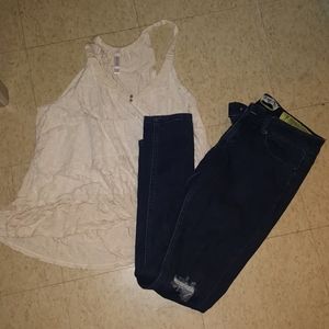 Pair jeans in a baby doll shirt selling it togethe